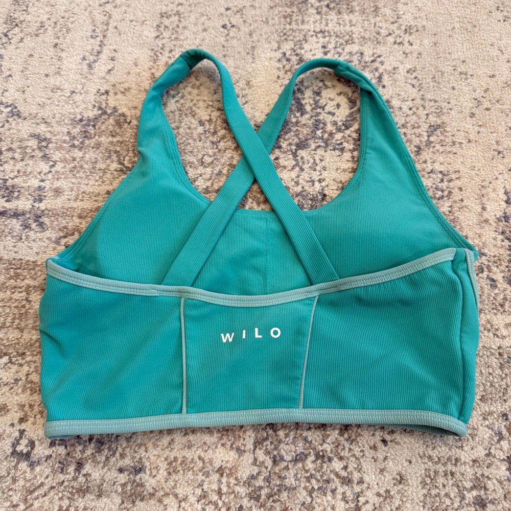WILO Active Ribbed Cross Back Sports Bra Teal Green Large - Picture 5 of 5